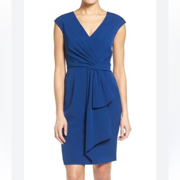 Adrianna Papell Blue Sleeveless V-neck Wrap Pleated Shift Dress Size 2 - Picture 1 of 9